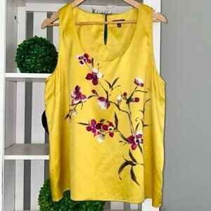 Apt. 9 Silky Floral Tank Top Mustard Yellow Like New Size XL